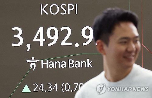 코스피, 엔비디아·애플 훈풍에 3,490대 상승…또 사상 최고치(종합)