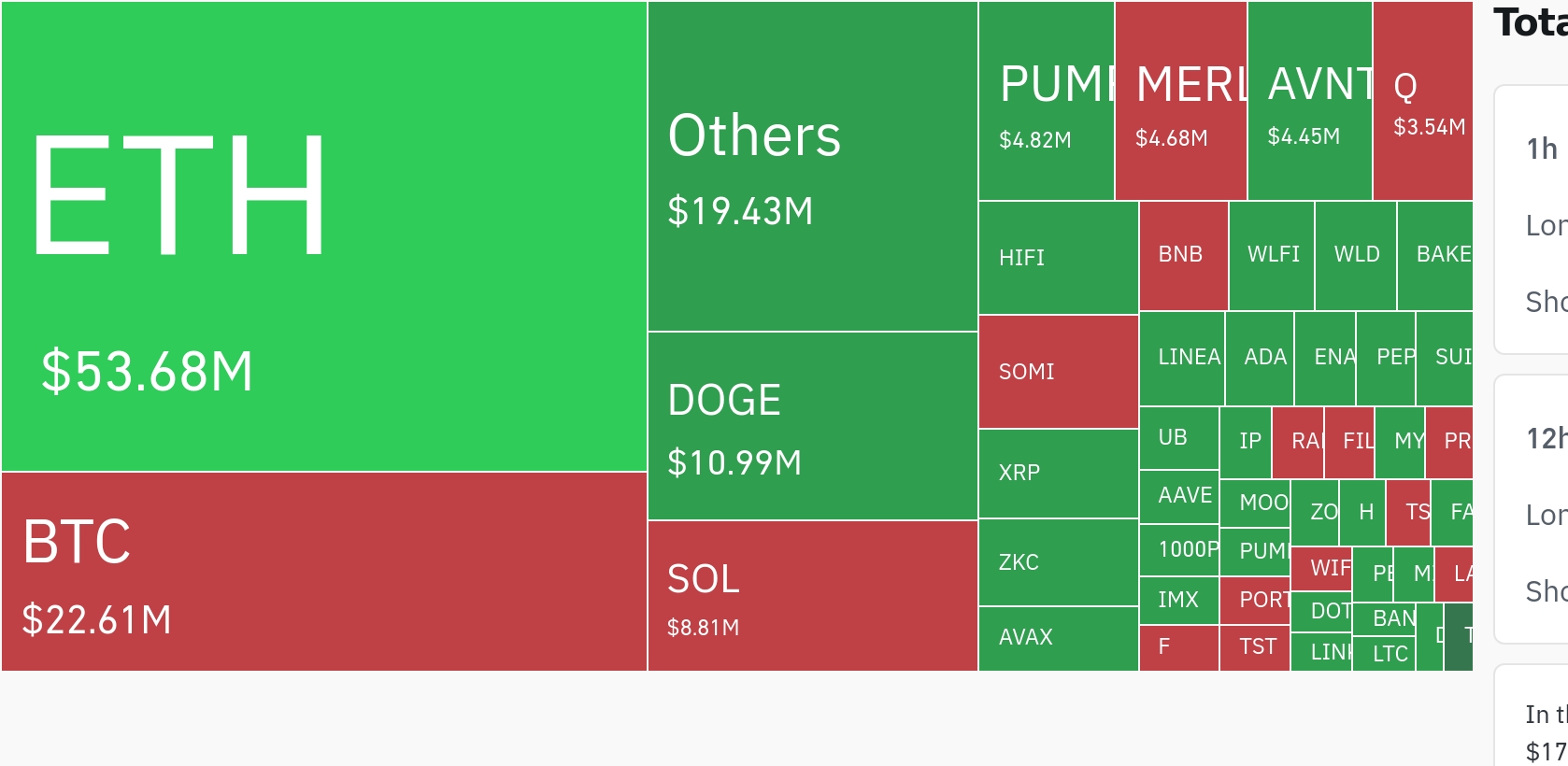 암호화폐 시장, 24시간 동안 레버리지 포지션 9580만 달러 청산…숏 비중 69.2%