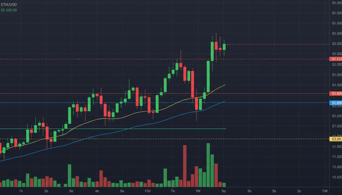 이더리움($ETH), 3,000달러 저항선서 횡보 지속…기술적 정체 속 하락 리스크 확대
