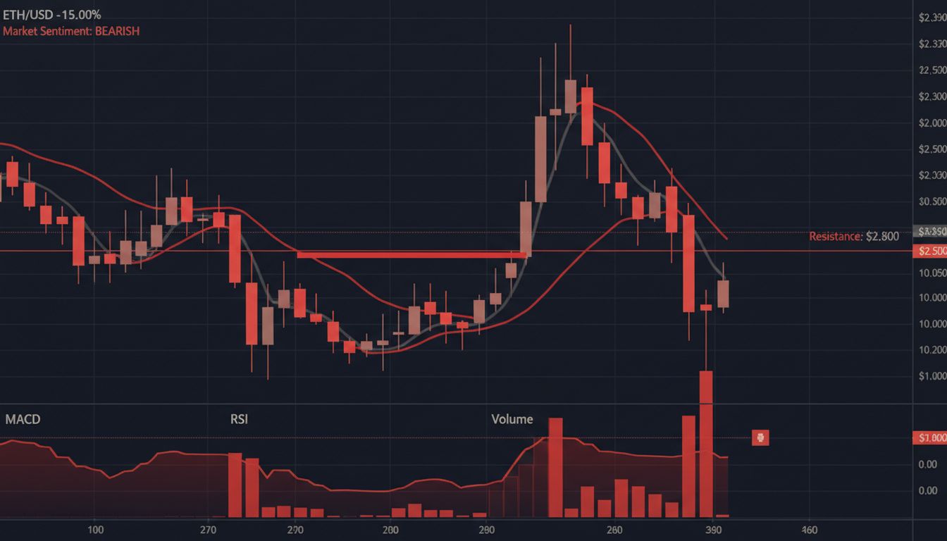 15% 급락 후 2,500달러 ‘붕괴 직전’… 이더리움, 2,000달러 향하나